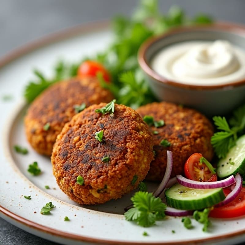 Crispy Falafel with Creamy Tahini Sauce and Fresh Herb Salad