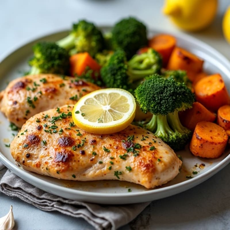 Sheet Pan Lemon Garlic Chicken with Roasted Broccoli and Sweet Potatoes