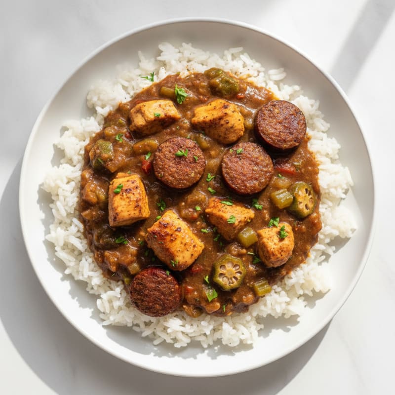Chicken and Sausage Gumbo with Basmati Rice