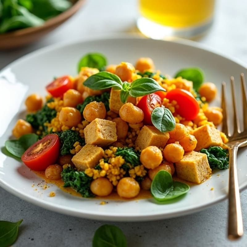 Silky Tofu Scramble with Chickpeas and Spinach