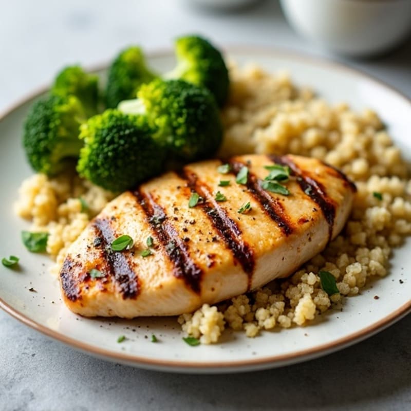 Grilled Chicken Breast with Quinoa and Roasted Broccoli