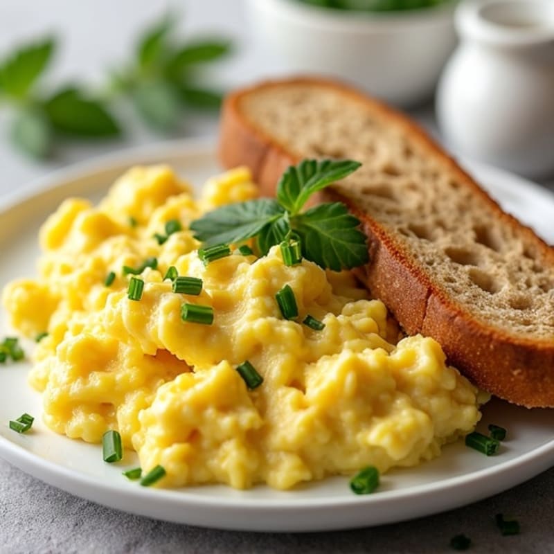 Creamy Scrambled Eggs with Fresh Herbs and Toasted Whole Grain Bread