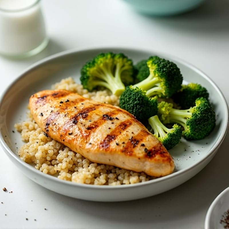 Grilled Chicken Breast with Quinoa and Roasted Broccoli