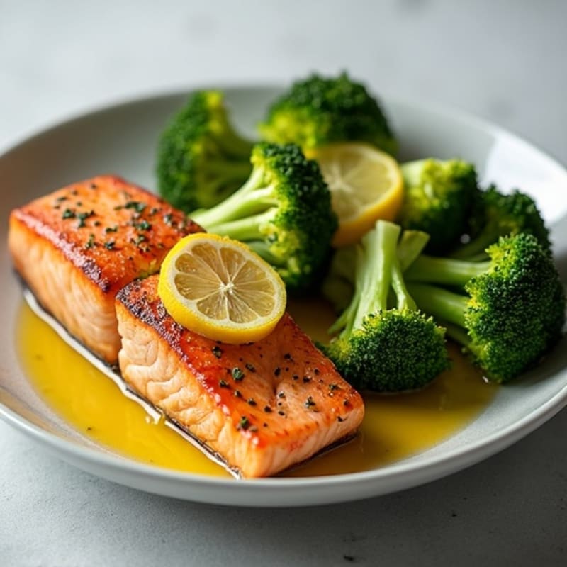 Seared Salmon with Roasted Broccoli and Lemon