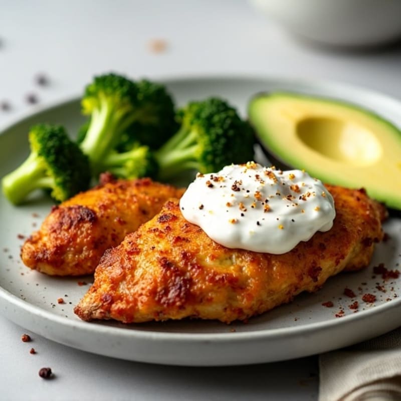 Crispy Spiced Roasted Chicken with Creamy Lemon Garlic Yogurt Sauce