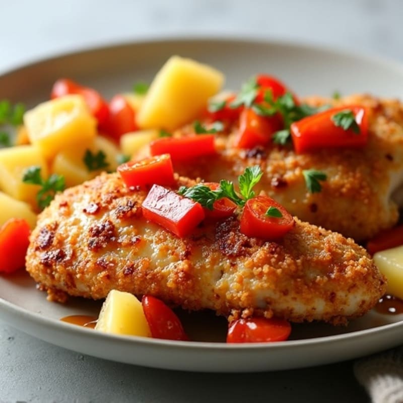 Crispy Baked Sweet and Sour Chicken with Roasted Bell Peppers and Pineapple