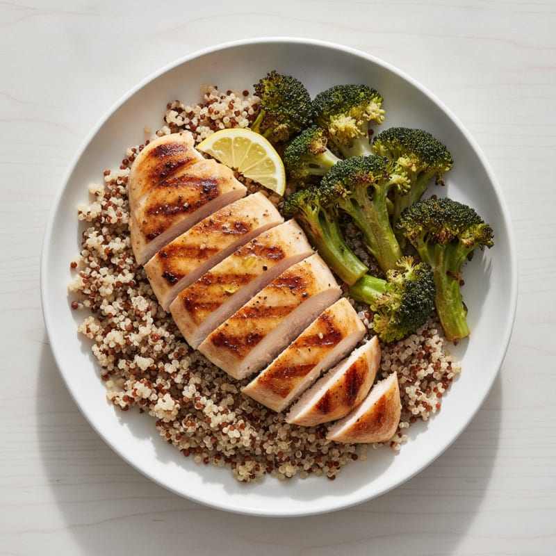Grilled Chicken Breast with Quinoa and Roasted Broccoli