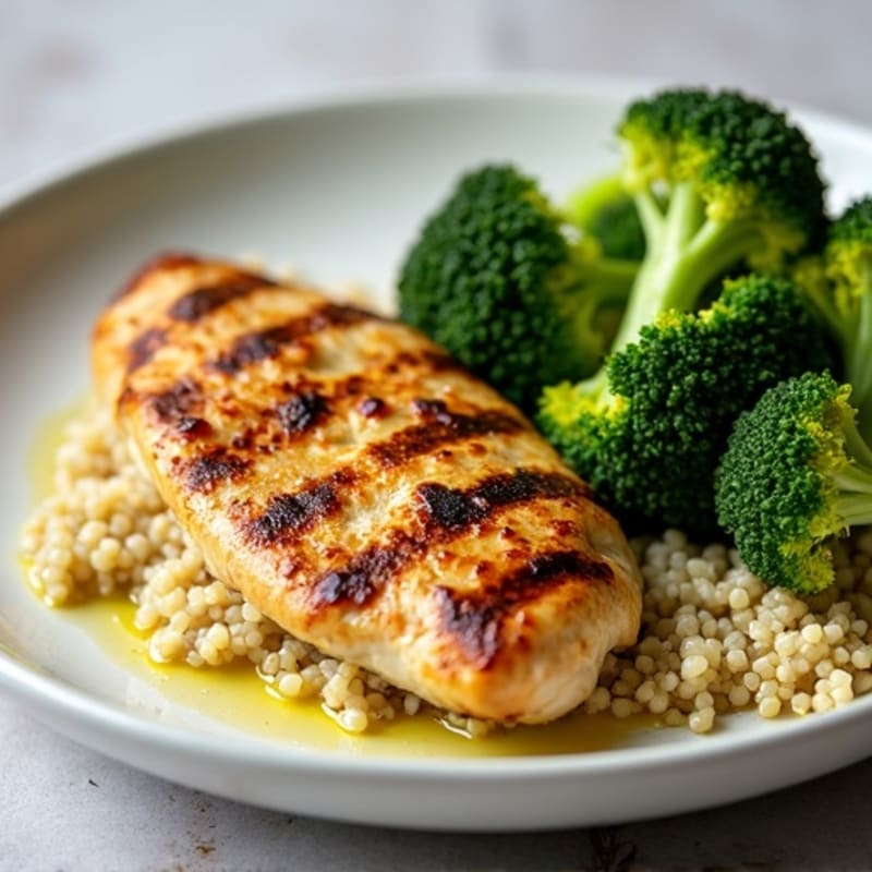 Grilled Chicken Breast with Quinoa and Roasted Broccoli