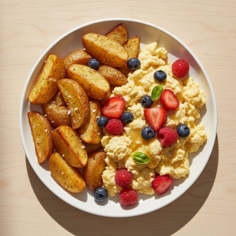 Berry Protein Scramble with Roasted Potatoes