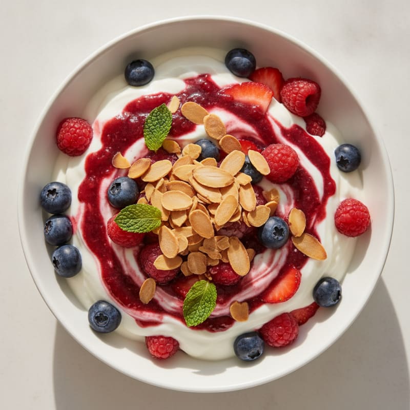 Greek Yogurt Protein Parfait with Mixed Berries and Almonds