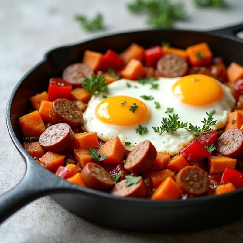 Sheet Pan Roasted Sweet Potato Hash with Eggs