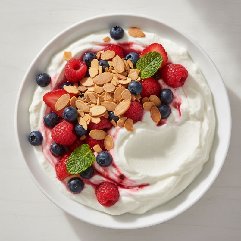 Greek Yogurt Protein Parfait with Mixed Berries and Almonds