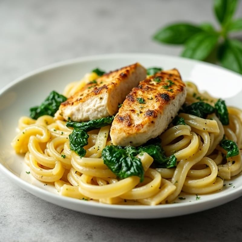 Creamy Chicken Pesto Pasta with Fresh Spinach