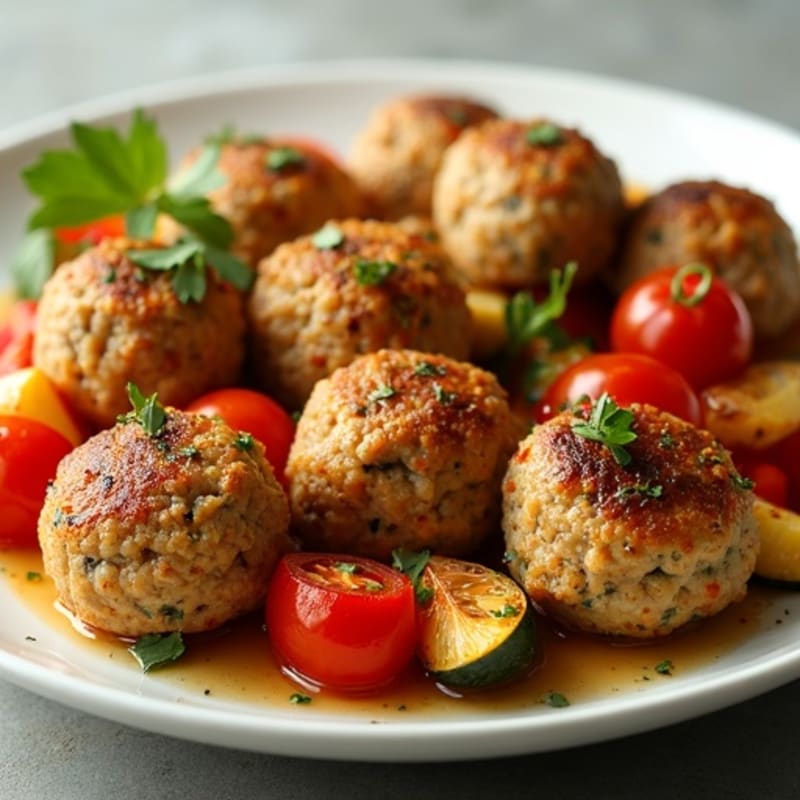 Herb-Seasoned Turkey Meatballs with Roasted Vegetables