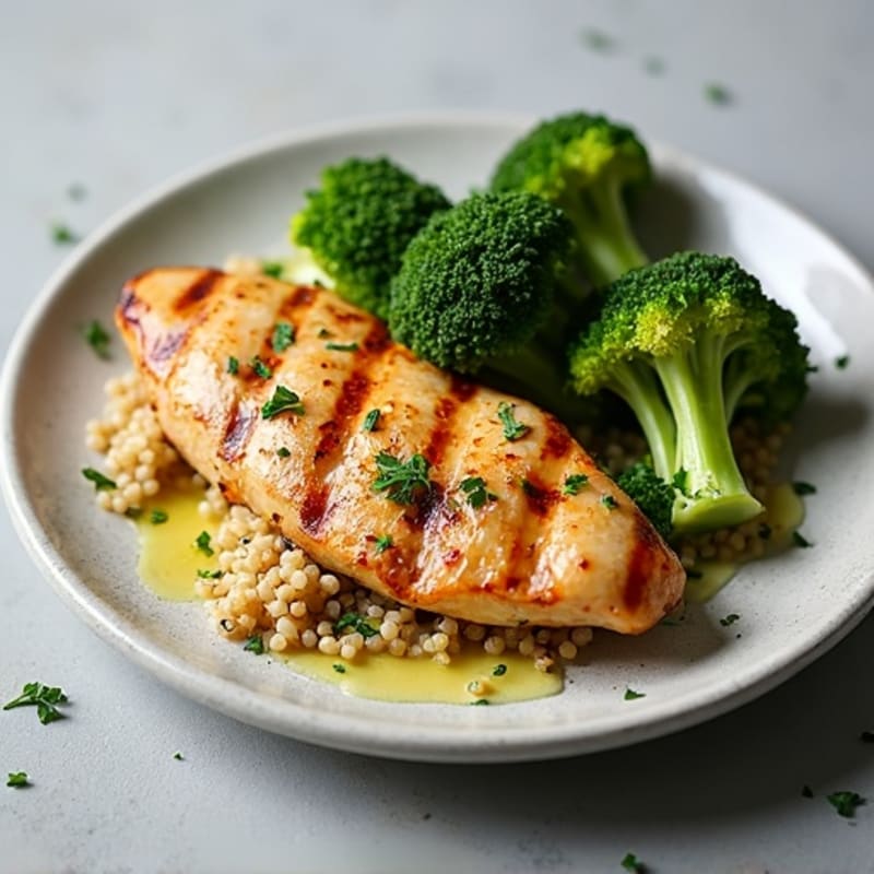 Grilled Chicken Breast with Quinoa and Roasted Broccoli