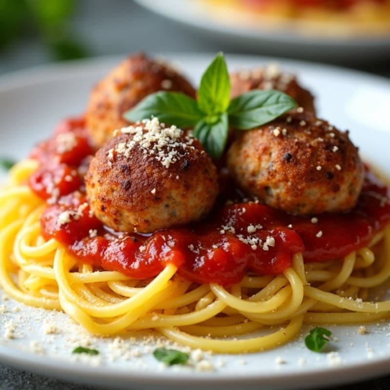 Tender Lean Turkey Meatballs with Robust Marinara and Crispy Spaghetti Squash