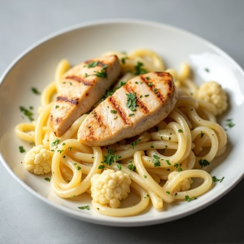 Creamy Protein-Packed Cauliflower Alfredo with Grilled Chicken