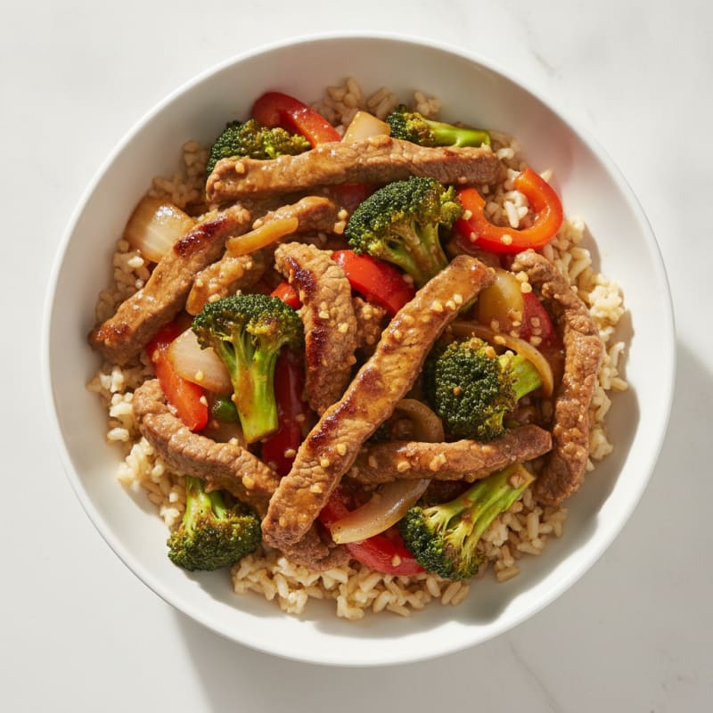 Lean Beef Stir-Fry with Mixed Vegetables and Brown Rice