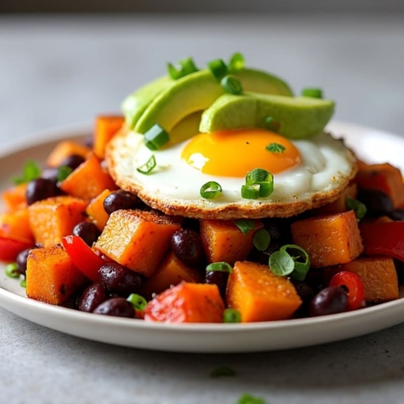 Hearty Sweet Potato and Black Bean Hash with Avocado