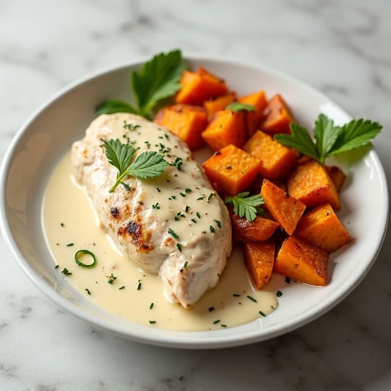 Creamy Coconut Lime Chicken with Roasted Sweet Potatoes