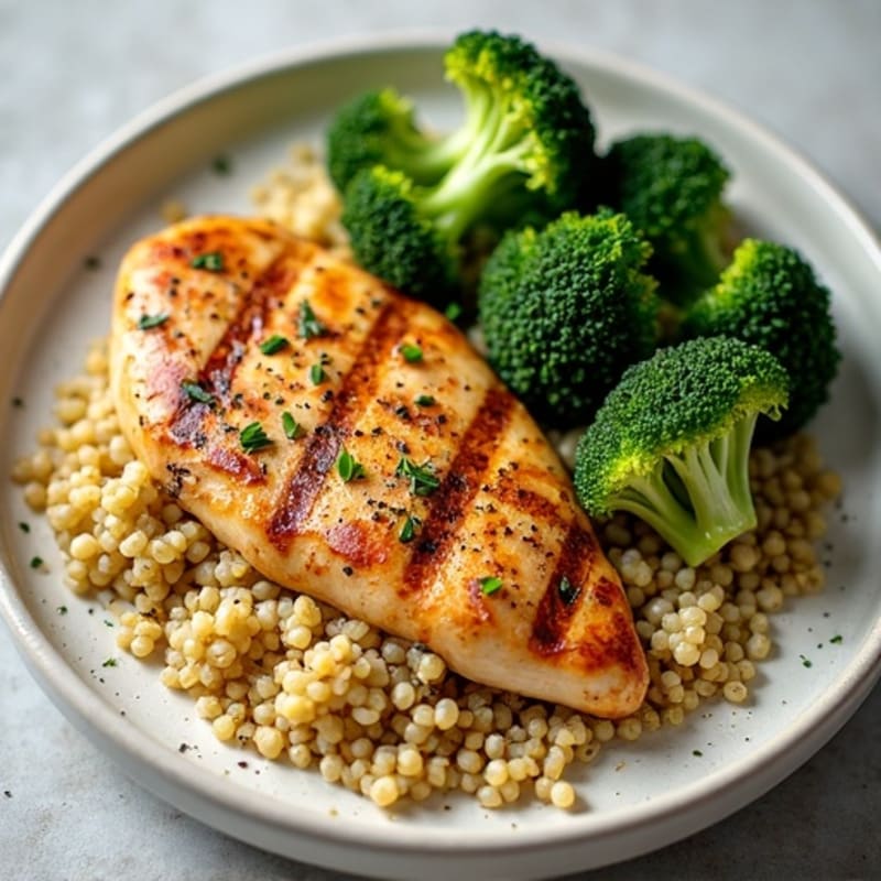 Grilled Chicken Breast with Roasted Broccoli and Quinoa