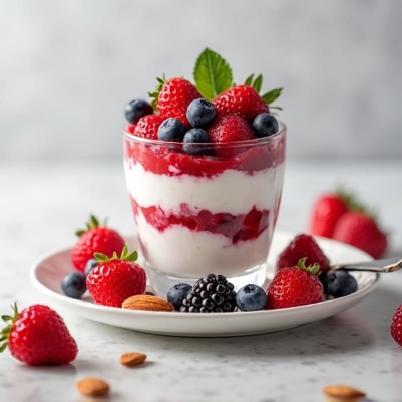 Greek Yogurt Protein Parfait with Mixed Berries and Almonds