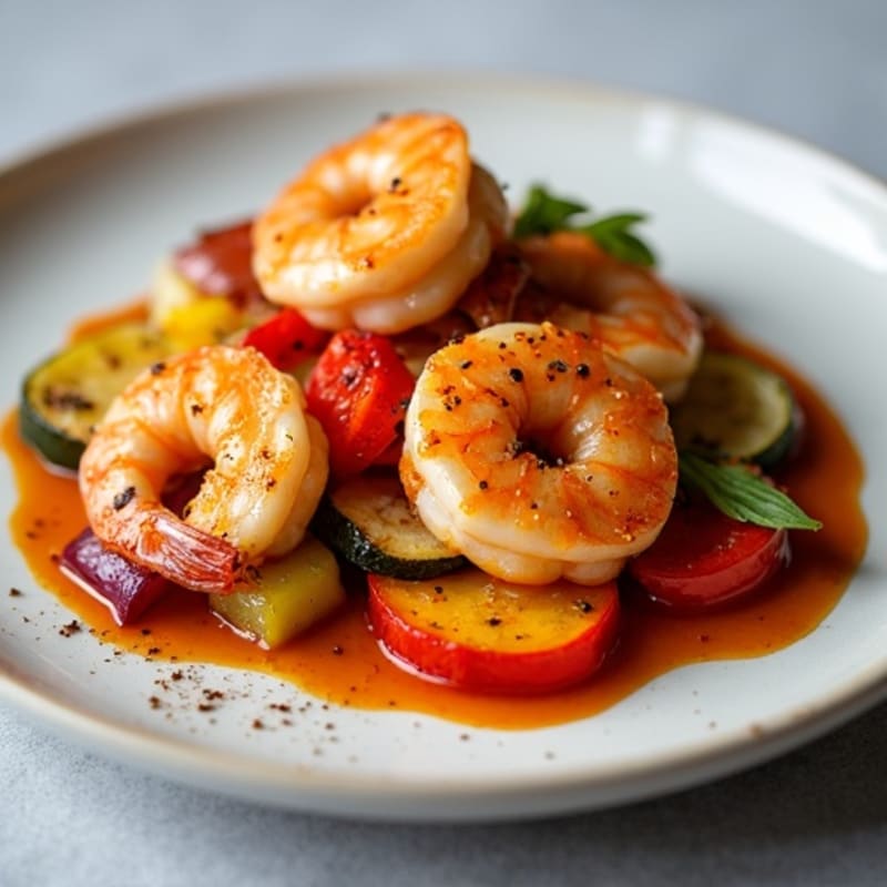 Pan-Seared Sweet Chili Shrimp with Roasted Vegetables