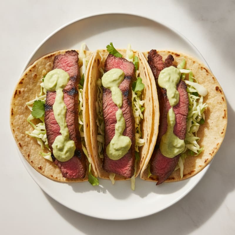 Grilled Steak Tacos with Avocado Crema