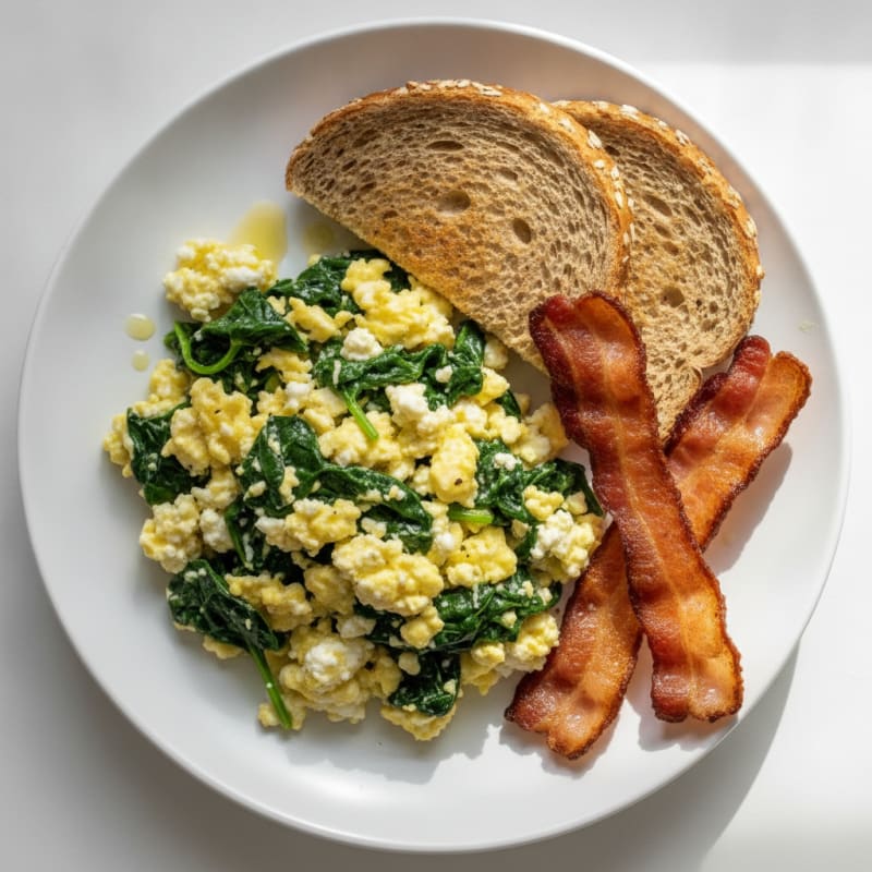 Cottage Cheese Scramble with Spinach and Turkey Bacon