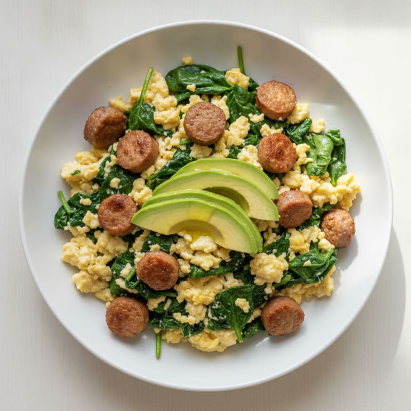 Egg White and Spinach Scramble with Turkey Sausage