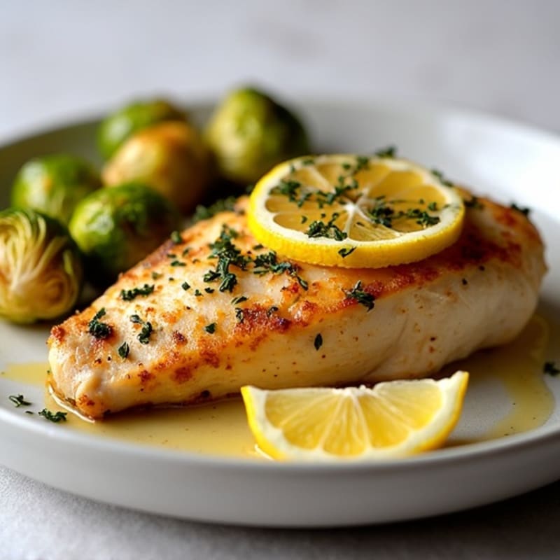 Lemon-Herb Roasted Chicken Breast with Crispy Brussels Sprouts