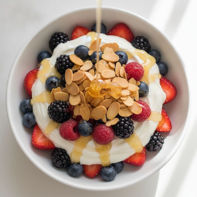 Greek Yogurt Protein Parfait with Mixed Berries and Almonds