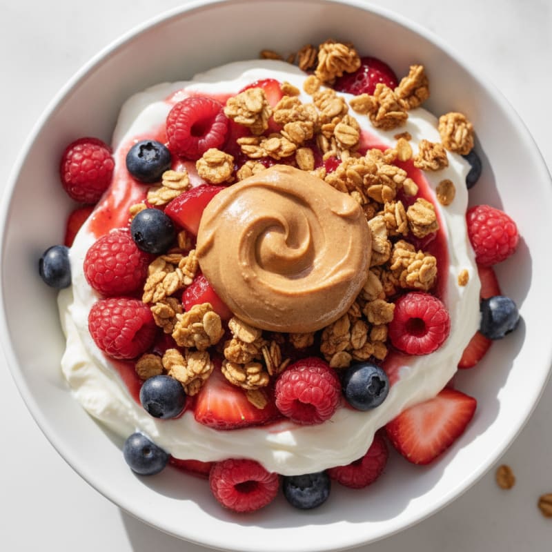 Creamy Greek Yogurt Parfait with Almond Butter and Mixed Berries