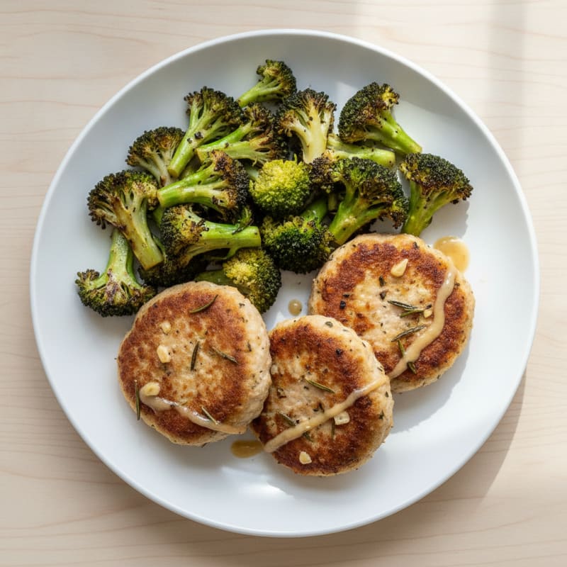 Herb-Seared Ground Turkey Patties with Roasted Broccoli