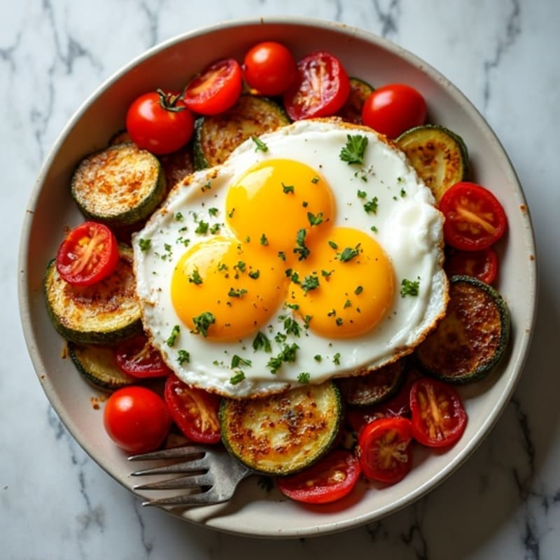 Sheet Pan Roasted Vegetables with Baked Eggs