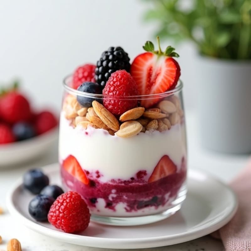 Greek Yogurt Protein Parfait with Mixed Berries and Almonds