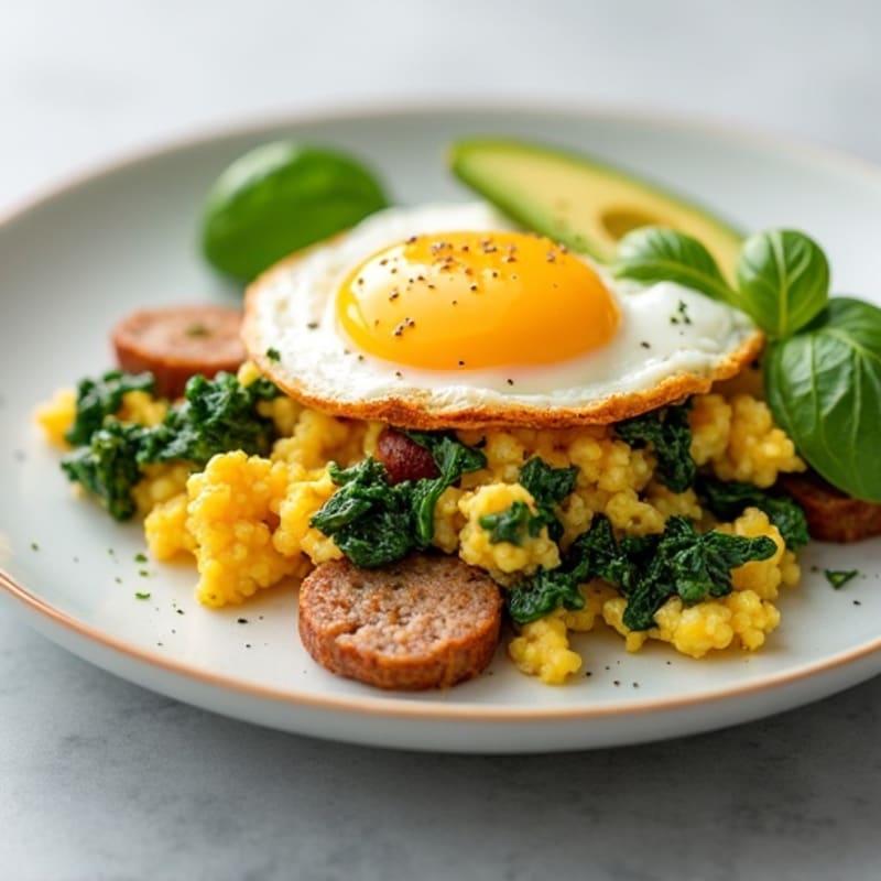 Egg White and Turkey Sausage Scramble with Spinach