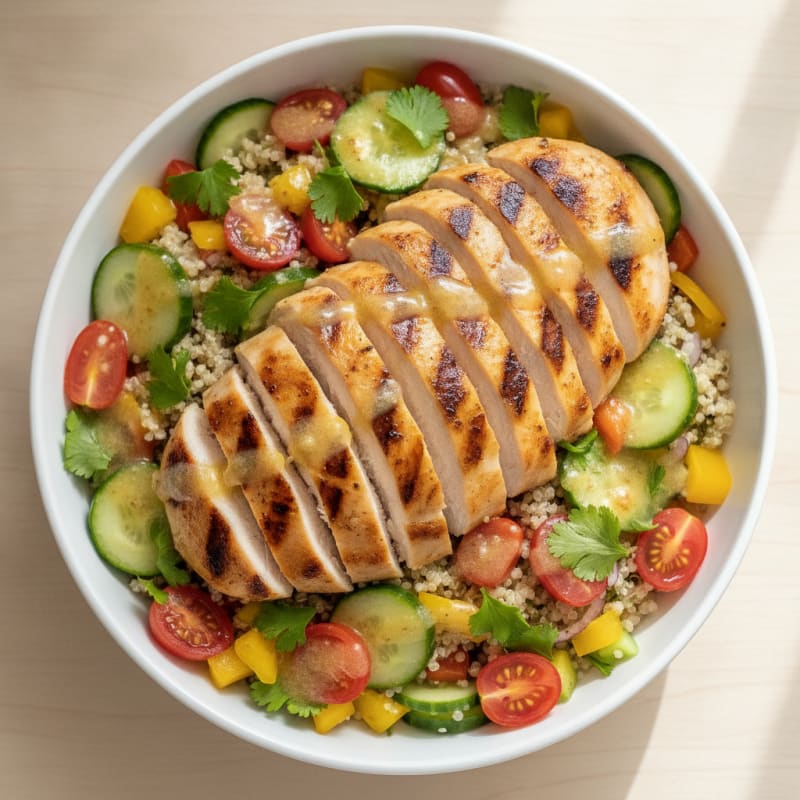 Grilled Chicken and Quinoa Power Bowl with Fresh Vegetables
