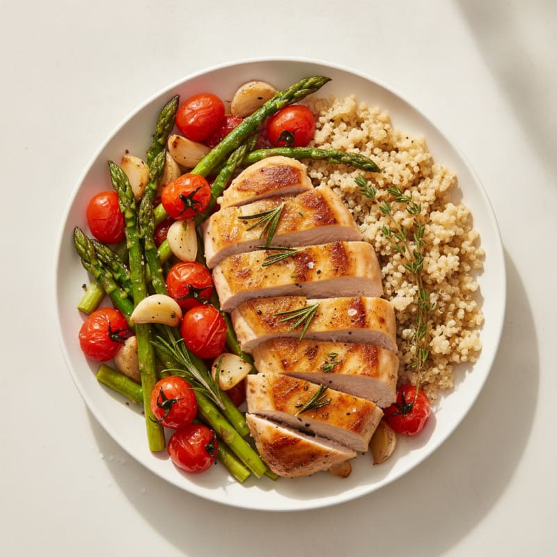 Pan-Seared Herb Chicken with Quinoa and Roasted Vegetables