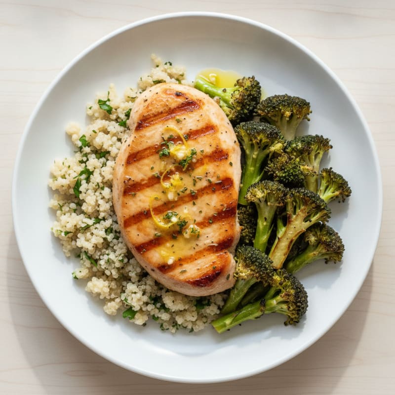 Grilled Turkey Breast with Quinoa and Roasted Broccoli