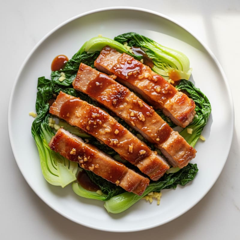 Caramelized Char Siu Pork with Tender Greens