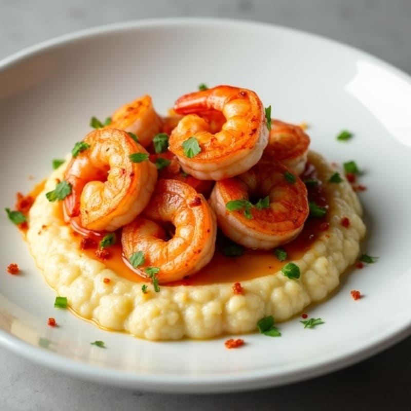 Spicy Pan-Seared Shrimp with Creamy Cauliflower Grits