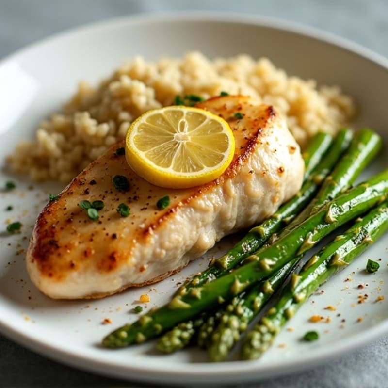 Lemon Garlic Pan-Seared Chicken with Roasted Asparagus