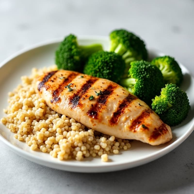 Grilled Chicken Breast with Quinoa and Steamed Broccoli