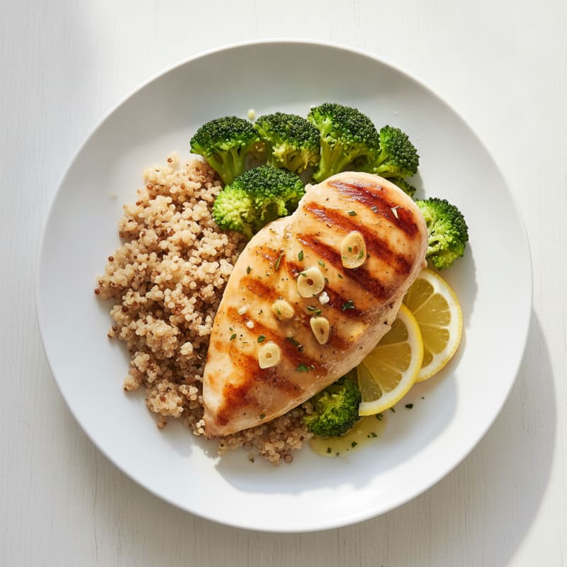 Grilled Chicken Breast with Quinoa and Steamed Broccoli