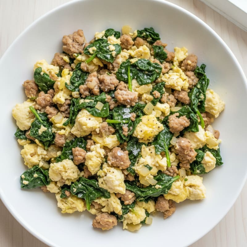 Egg White and Turkey Sausage Scramble with Spinach