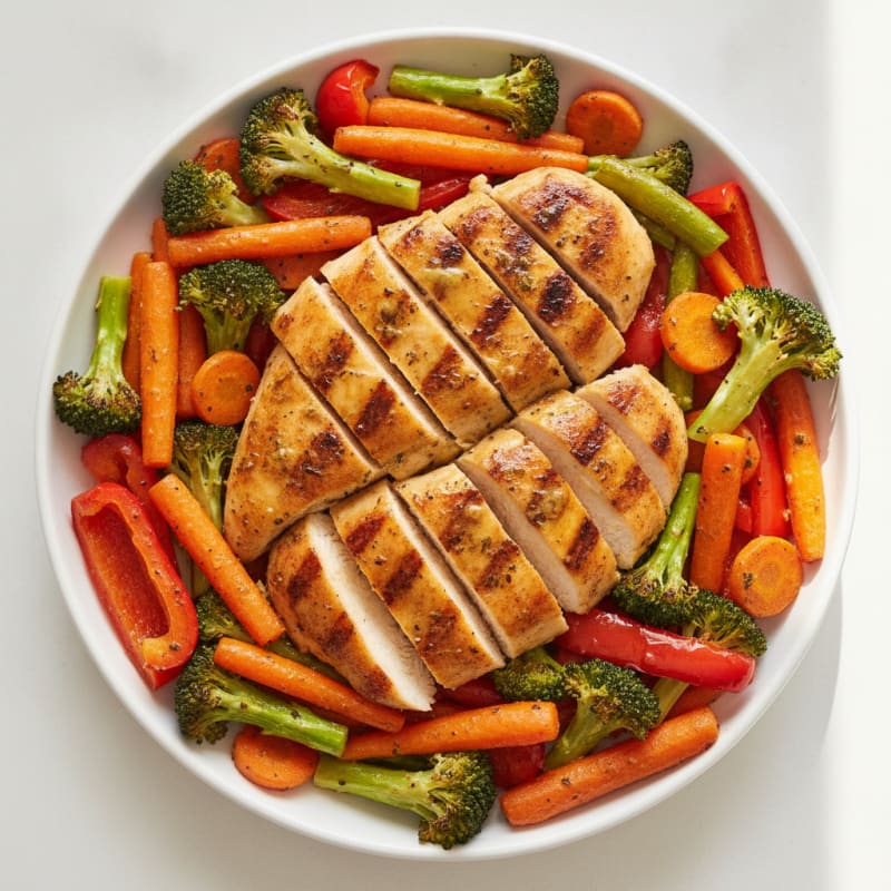 Pan-Seared Herb Chicken with Rainbow Roasted Vegetables