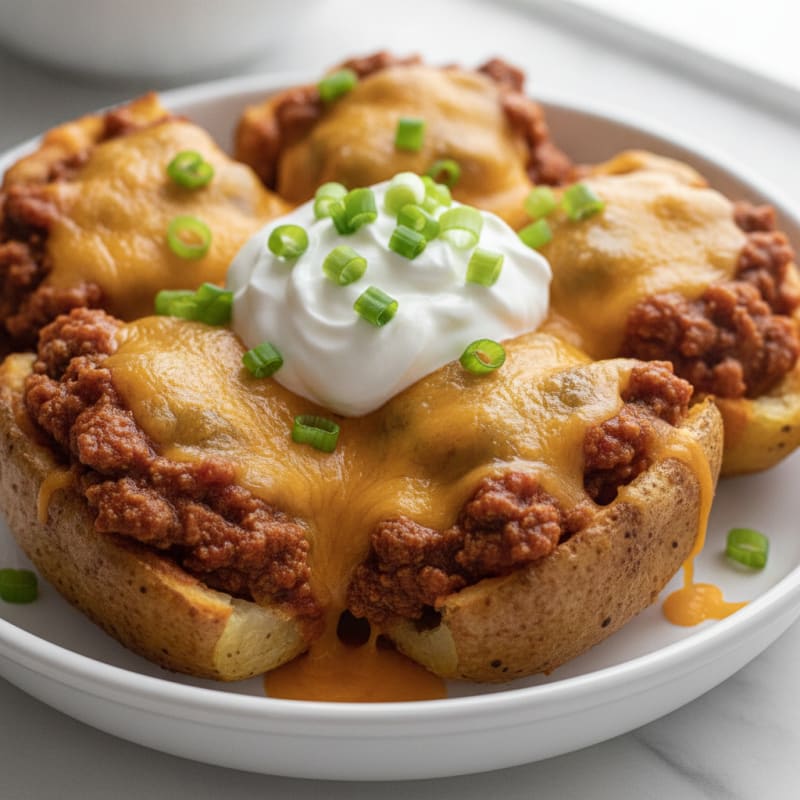 Loaded Chili Cheese Potato Skins