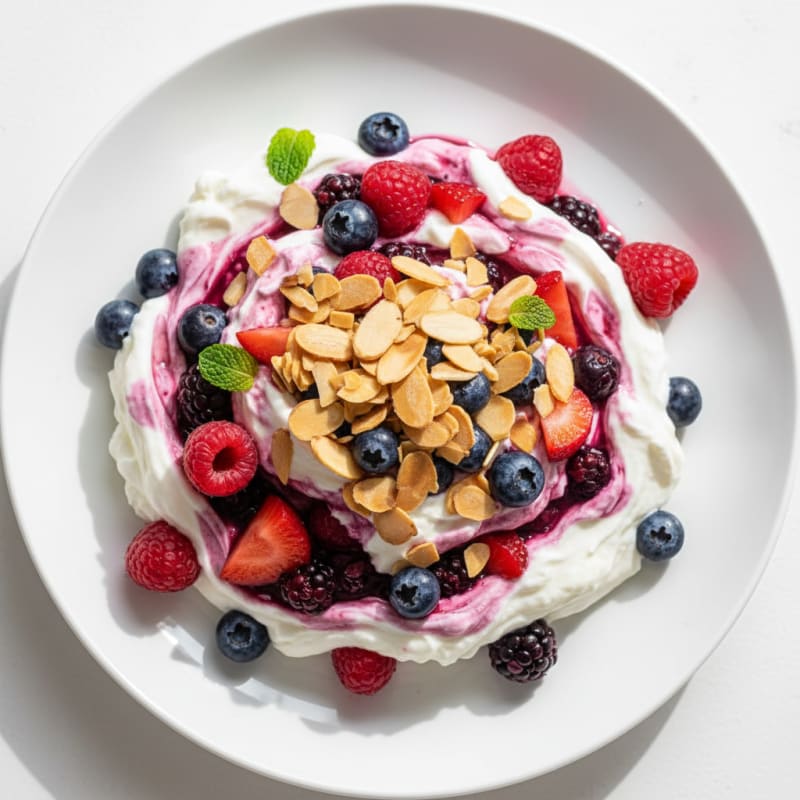 Greek Yogurt Protein Parfait with Mixed Berries and Almonds