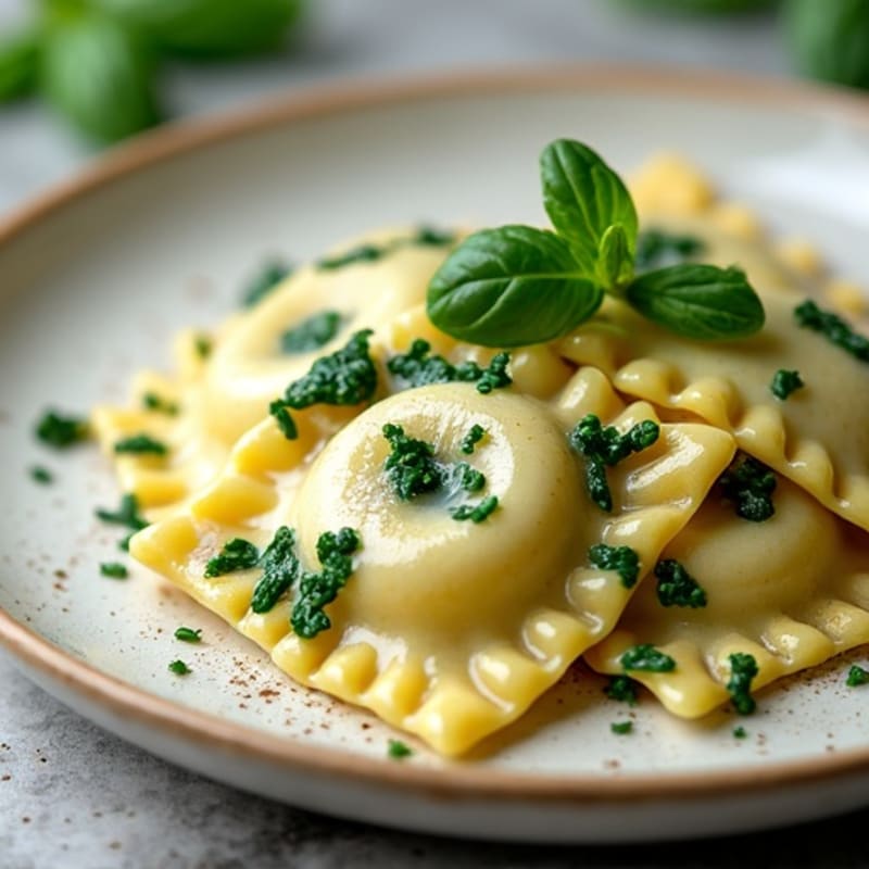 Creamy Spinach Ricotta Ravioli with Herb Sauce